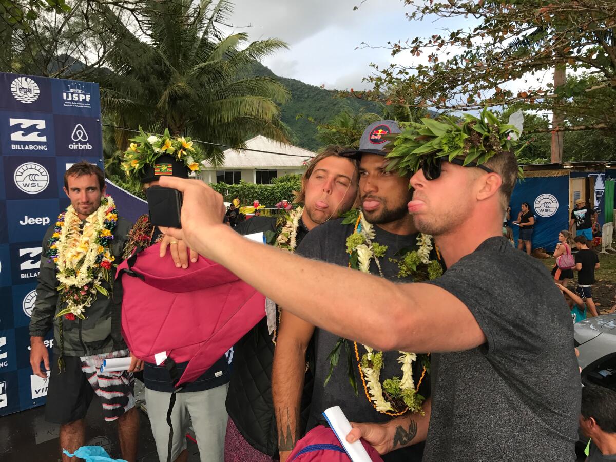 Conner Coffin, Michel Bourez and Mick Fanning take a selfie