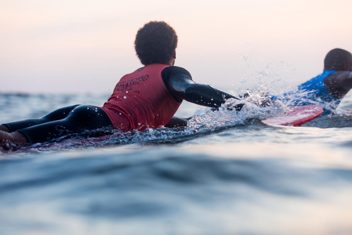 NEW YORK, USA - SEPTEMBER 10: WSL Longboard surfer Kaniela Stewart of Hawaii is the winner of the 2019 Longboard Classic New York after winning the final at Long Beach on September 10, 2019 in New York, USA.  (Photo by Cait Miers/WSL via Getty Images)