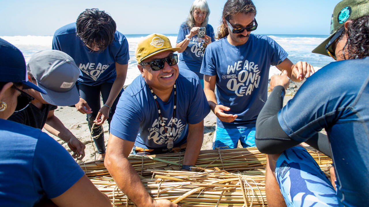 Participants at the We Are One Ocean activation hosted by Native Like Water at the at the Rip Curl WSL Finals on September 7, 2022 at San Clemente, California
