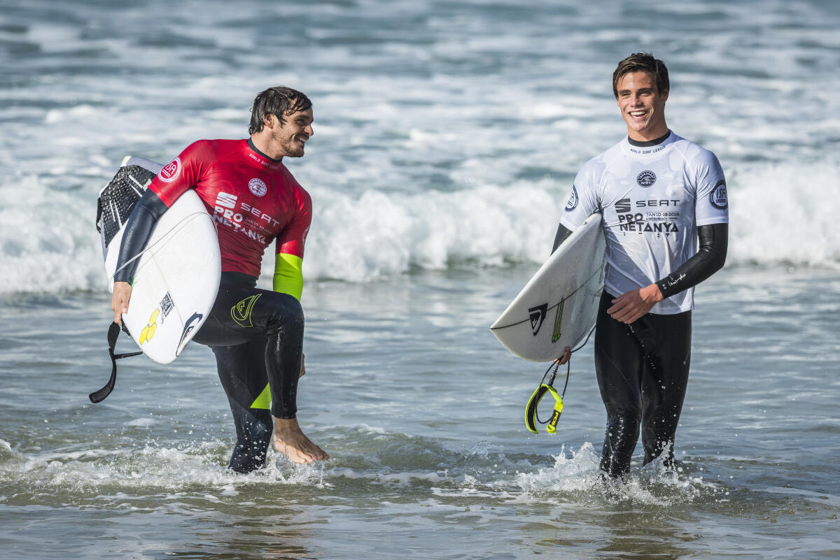 Kade Matson (USA) and Marc Lacomare (FRA) during Heat 3 of Round 3 at the Seat Netanya Pro 2019
