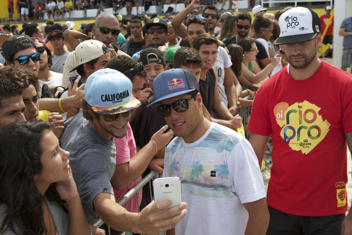 Adriano de Souza (BRA) attends the public at the Oi Rio Pro.