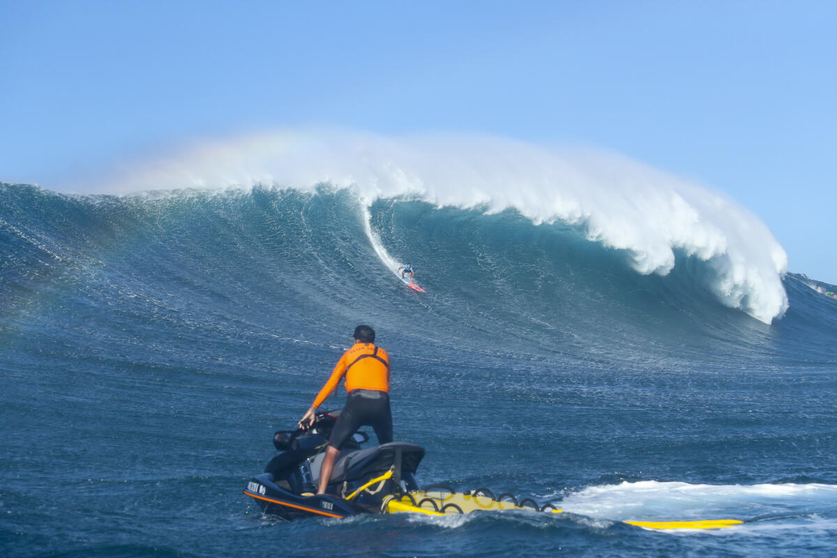 during the Final of the Peahi Challenge at Jaws in Hawaii.