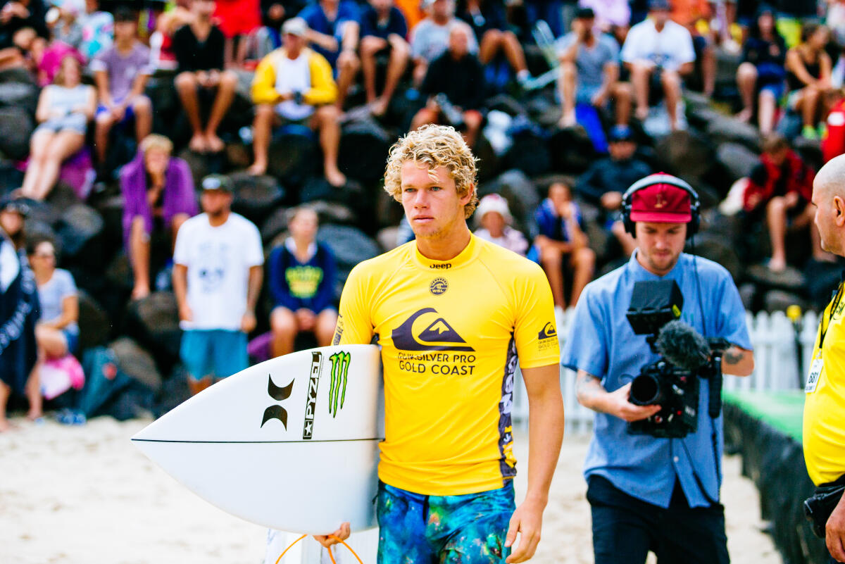 John John Florence heading out for Heat 2 of the Quarter Finals at the Quik Pro, Gold Coast, Australia.