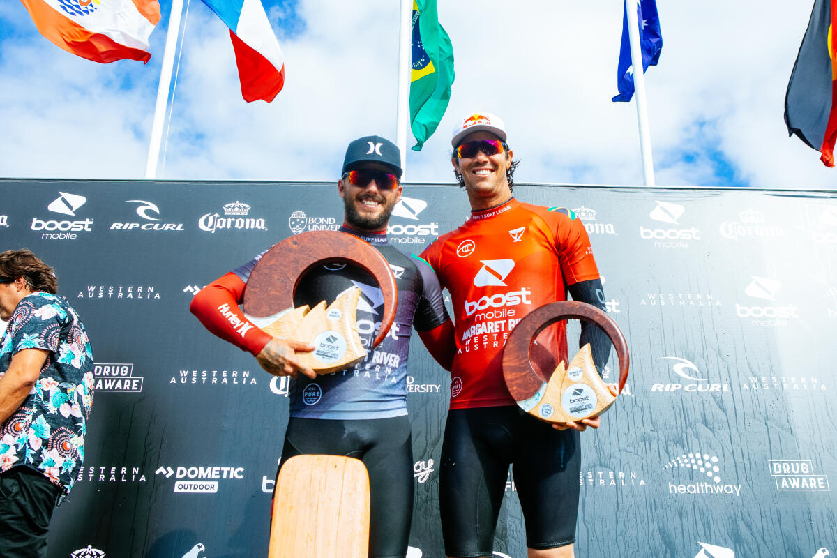 MARGARET RIVER, AUS - MAY 10: The winners of the Mens Boost Mobile Margaret River Pro presented by Corona on May 10, 2021 in Margaret River, WA, Australia. (Photo by Cait Miers/World Surf League via Getty Images)