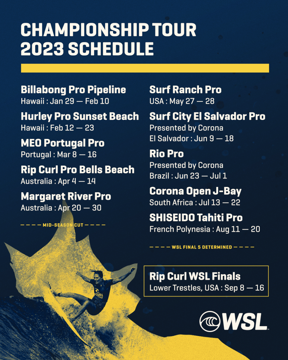 World Surf League Announces 2023 Championship Tour Schedule