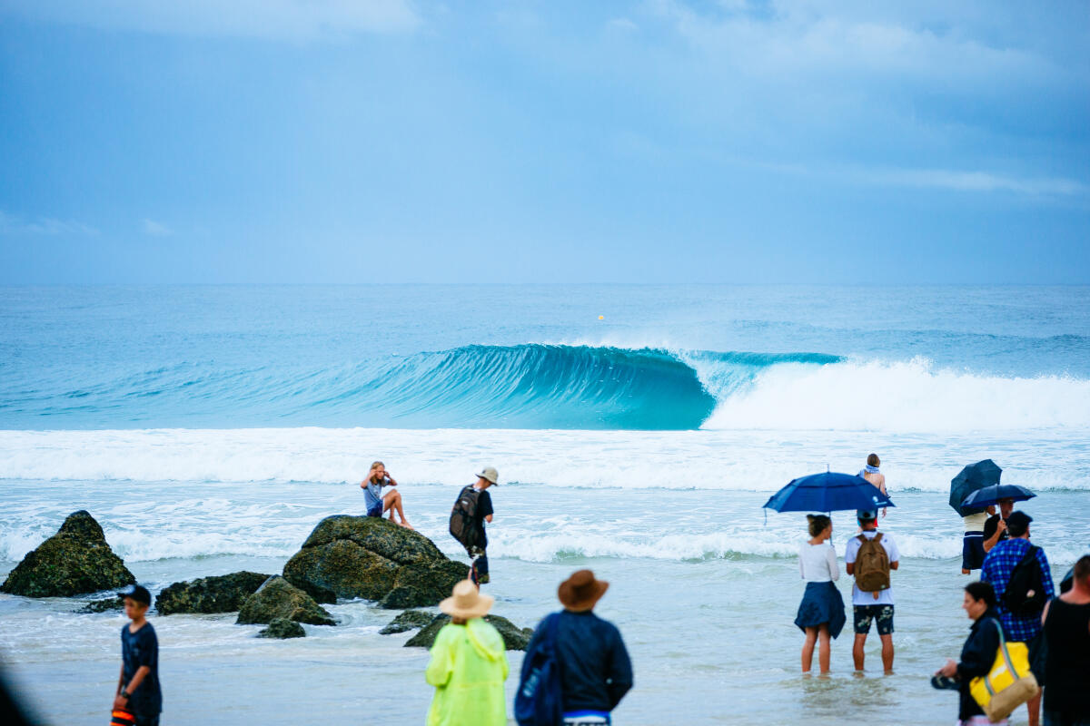 The lineup during the Quik Pro Quarter Finals on the Gold Coast, Austraila.