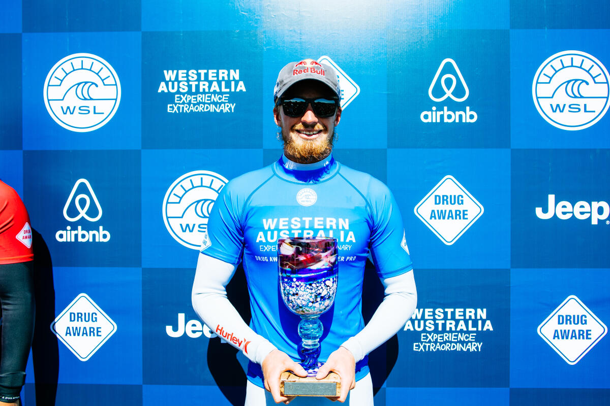 Kolohe Andino of USA during the prizegiving of the Drug Aware Pro, Margaret River.
