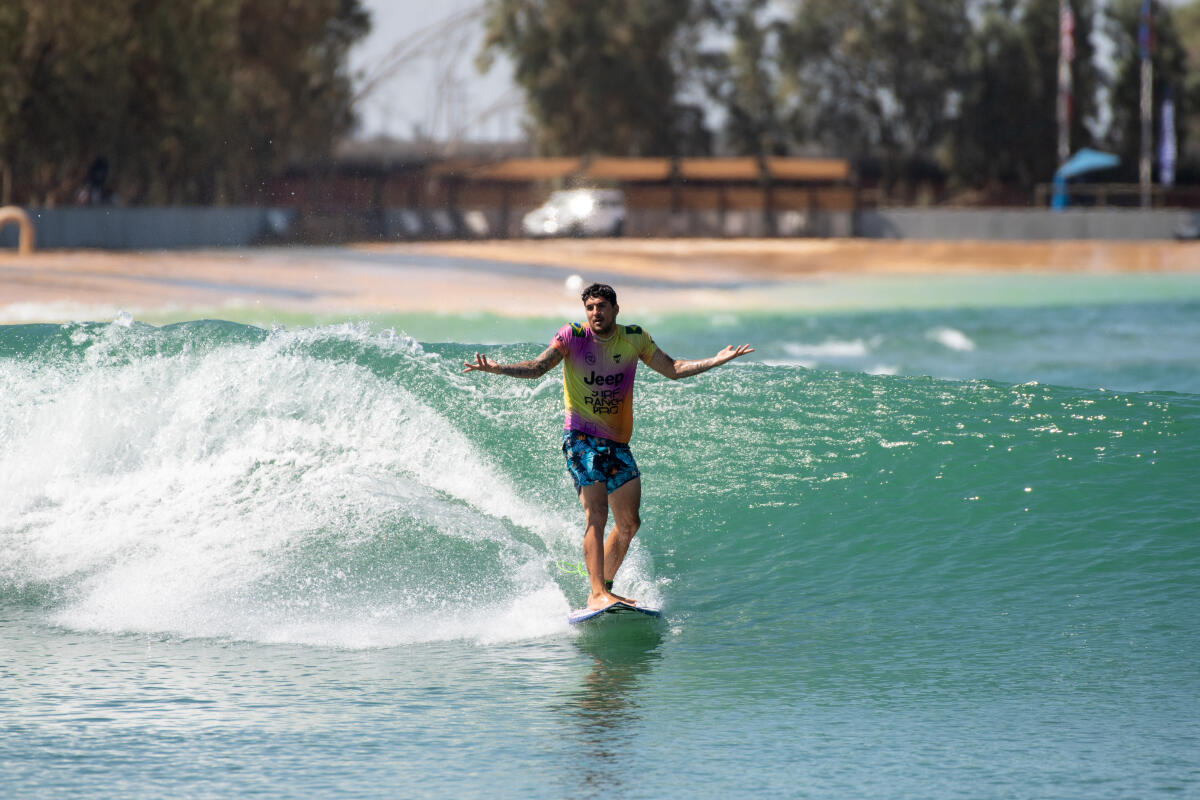 LEMOORE, CA, UNITED STATES - JUNE 20: Two-time WSL Champion Gabriel Medina of Brazil surfing in the Semifinal of the Surf Ranch Pro presented by Adobe on JUNE 20, 2021 in Lemoore, CA, United States. (Photo by Pat Nolan/World Surf League)