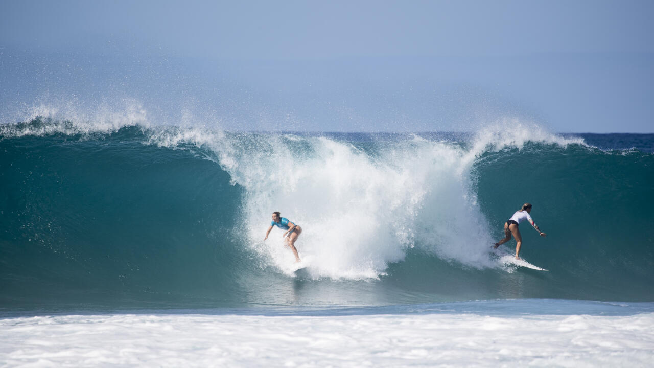 Zoe McDougall of Hawaii surfs in the Womens Pipe Invitational at the Billabong Pipe Masters at Pipeline, Oahu, Hawaii.